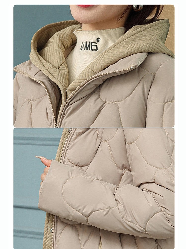 Fitshinling Fashion New In Warm Parkas Coat Outerwear Women Clothing Fake Two-piece Cotton Padded Quilted Winter Jacket Female