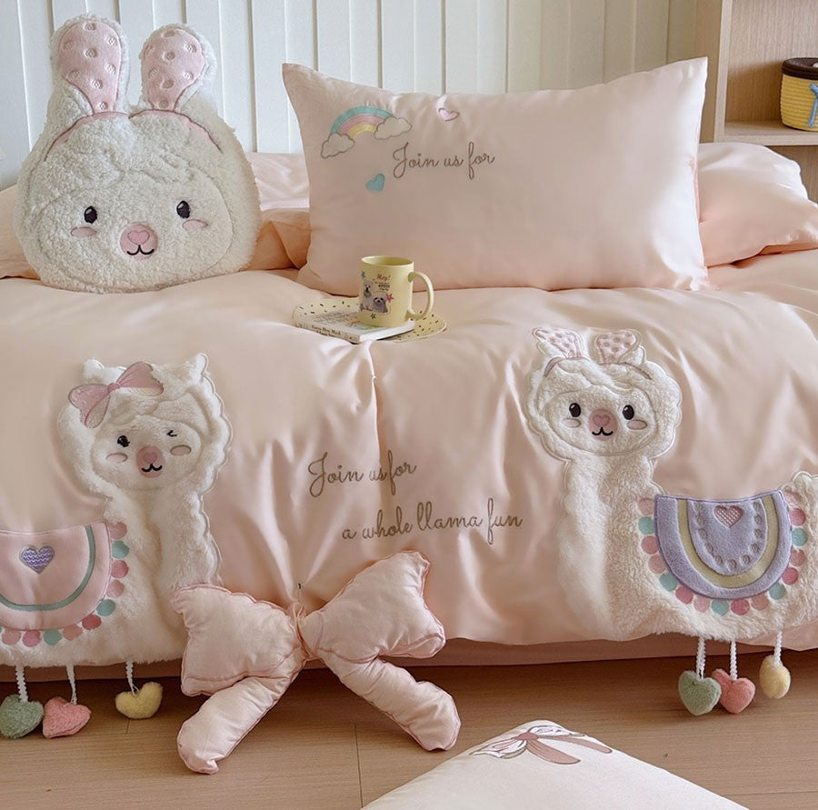 cute cartoon alpaca bedding set single double teen,twin full queen king cotton home textile flat sheet pillow case quilt cover