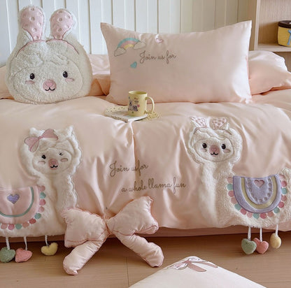 cute cartoon alpaca bedding set single double teen,twin full queen king cotton home textile flat sheet pillow case quilt cover