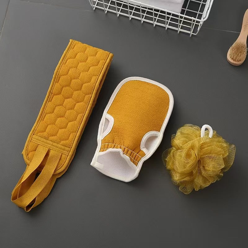 Conjunto Esfoliante Corporal - Inclui Esfoliador de Costas, Luva de Banho e Esponja de Banho Loofah