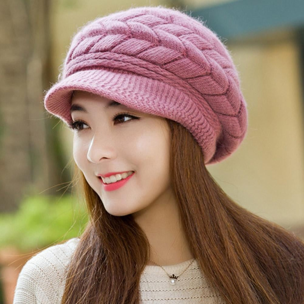 Women's Winter Solid Color Warm Knitting Loose Beret Leisure Ski Cap Korean Version Beret Plus Velvet Thick Knitting Ear Cap