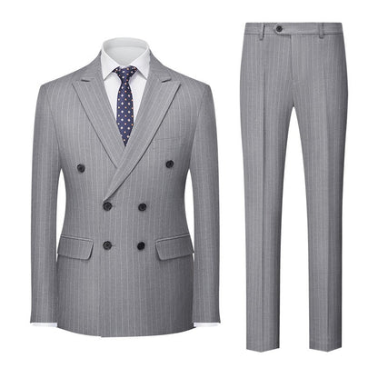 Blue Pinstripe Men's Double-breasted Suit Two-piece, Wedding/Party/Business Dress Jacket and Pants, Red Gray Male Sets M-4XL 5XL