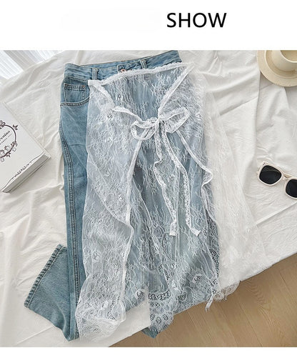 Midi Skirts Women Lace Drawstring Design Elegant Korean Style Spring Summer A-line High Waist Irregular Side Slit Fashion Street