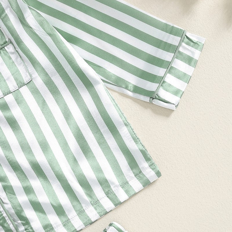 Kid Girls Boys Fall Pajamas Set Stripe Print Long Sleeve Shirts Tops Long Pants Satin 2 Pieces Lounge Suit Sleepwear