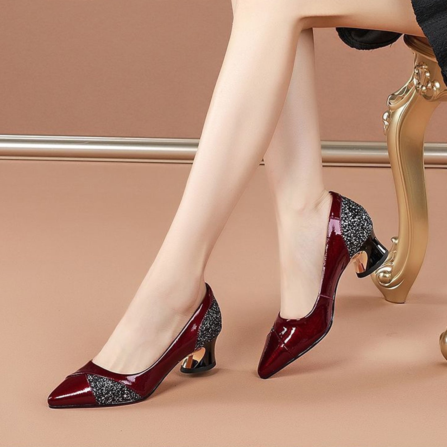Fashion Women's High Heels Pumps 4CM Low-Heeled Elegant Ladies Wedding Shoes Sexy Red Pointed Toe Shallow Slip-On Party Shoes