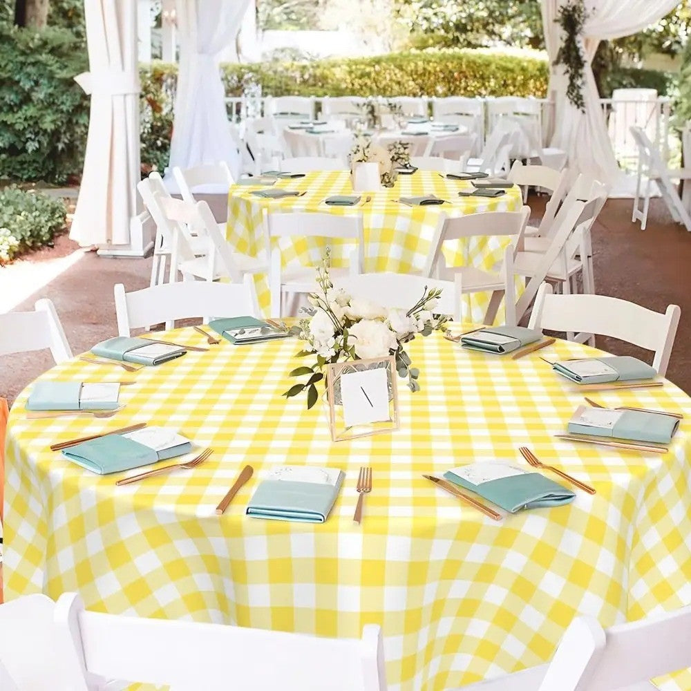 1/4pcs 213cm/83.86in Disposable Tablecloth Reusable Round Tablecloth Wrinkle-Free Waterproof Gingham Tablecloth Family Gathering