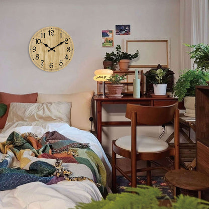 Modern silent quartz wooden wall clock - imitation wood color wood texture design simple wall clock, suitable for living room, b