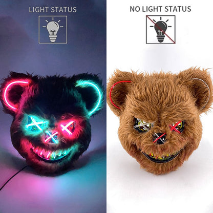 Hot Bloody Rabbit Bear Luminous LED Mask Halloween Horror Bunny Mask Carnival Party Props Cosplay Dress Up Headgear