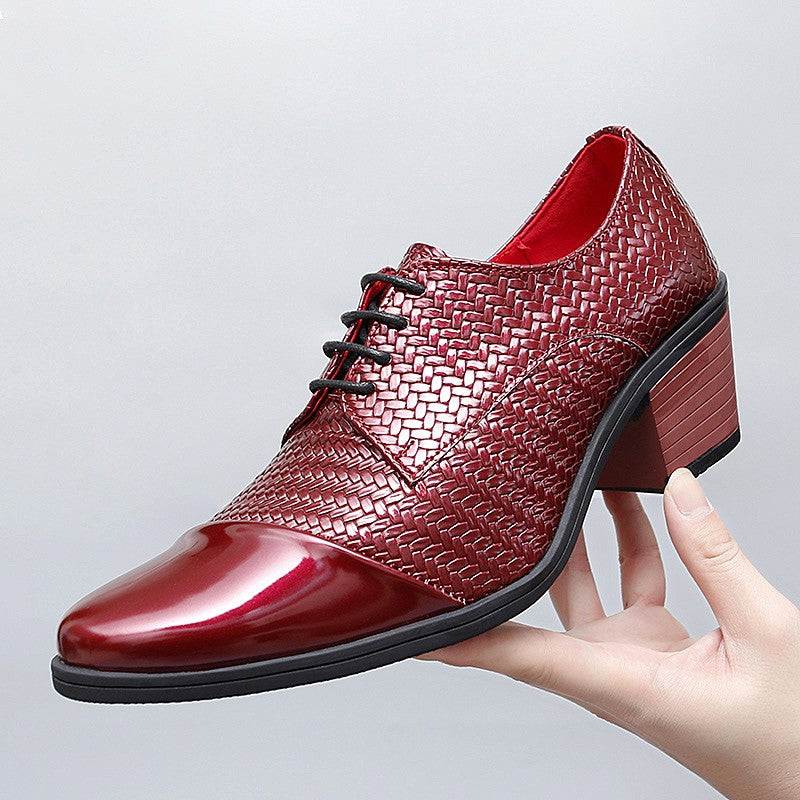 Men's Leather Shoes Banquet Dress Shoes Formal Occasions Men's Business Leather Shoes Office Red High Heels Pointed Shoes