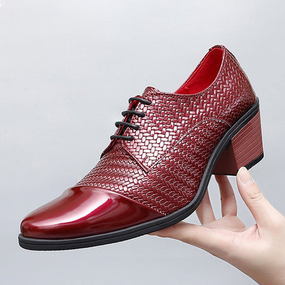 Men's Leather Shoes Banquet Dress Shoes Formal Occasions Men's Business Leather Shoes Office Red High Heels Pointed Shoes