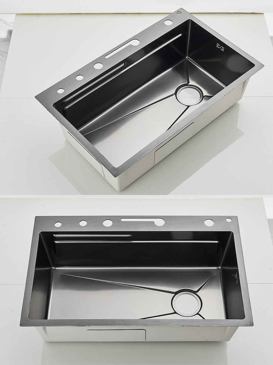 Large 304 Kitchen Sinks 75x45cm Stainless Steel Kitchen Waterfall Sink Digital Display Large Single Sink Dish Washer Faucet