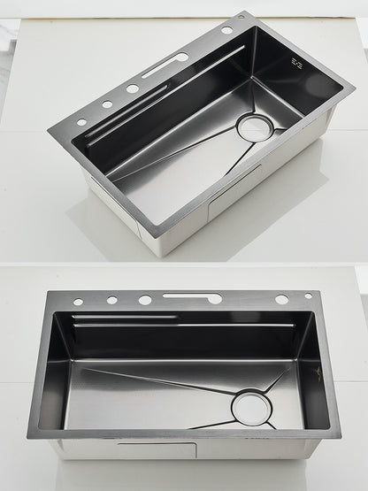 Large 304 Kitchen Sinks 75x45cm Stainless Steel Kitchen Waterfall Sink Digital Display Large Single Sink Dish Washer Faucet
