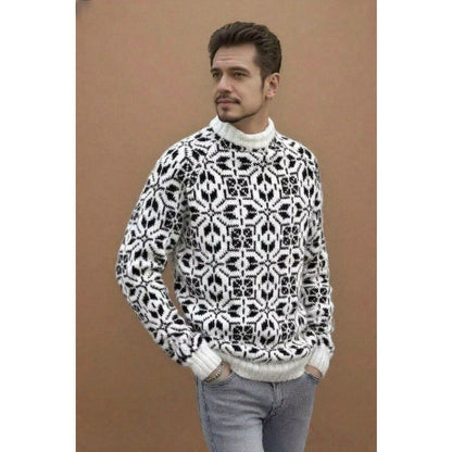 New Style Simple Retro Fresh Jacquard Sweater Loose Street Pullover Contrast Color Long Sleeve Knitted