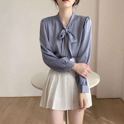 Bow Tie Chiffon Shirts Casual Long Sleeve White Blouse Women's Elegant Business Loose Blouses Ladies Spring and Autumn Chic Tops