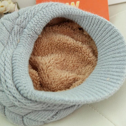 Women's Winter Solid Color Warm Knitting Loose Beret Leisure Ski Cap Korean Version Beret Plus Velvet Thick Knitting Ear Cap