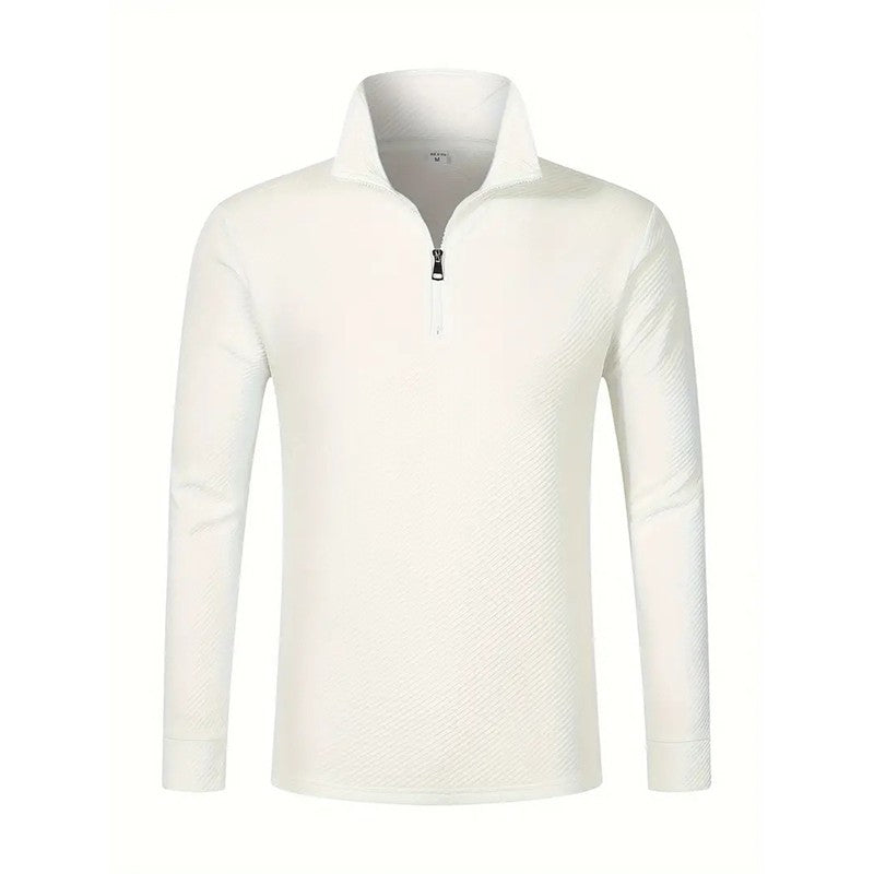 Men's Business Casual Polo Long Sleeve T-shirt spring and autumn Twill jacquard zipper polo shirt Comfortable and Breathable Top