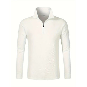 Men's Business Casual Polo Long Sleeve T-shirt spring and autumn Twill jacquard zipper polo shirt Comfortable and Breathable Top