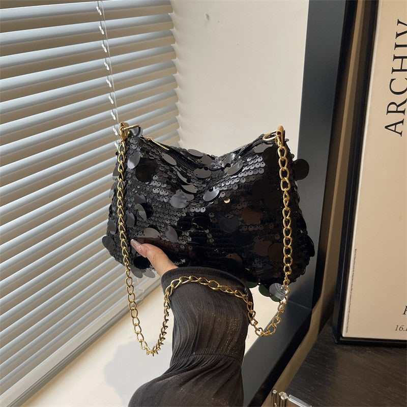 Sequin Evening Party Shoulder Bags for Women Lightweight Portable Ladies Chain Crossbody Bag Solid Color Casual Female Handbag