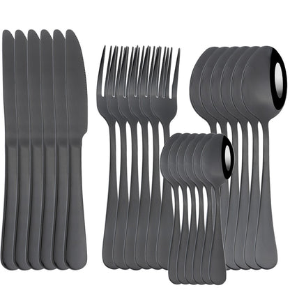 AJOYOUS Jogo de Louça de Aço Inoxidável Espelhado 24 Peças Talheres Ocidentais Faca Garfo Colher Conjunto de Talheres Utensílios de Cozinha Prateados