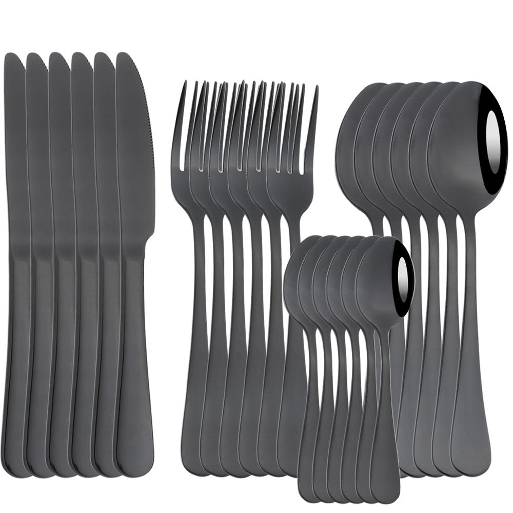 AJOYOUS Jogo de Louça de Aço Inoxidável Espelhado 24 Peças Talheres Ocidentais Faca Garfo Colher Conjunto de Talheres Utensílios de Cozinha Prateados