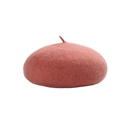 Boina Nuvem Feminina Confortável de Lã Pelúcia Quente Estilo Britânico Chapéu Gorro Cor Sólida Elástico Boina Feminina