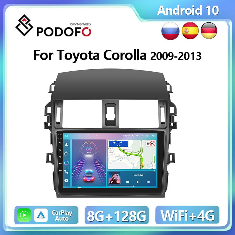 Rádio automotivo Podofo 2 Din Android Multimídia Vídeo Player para Toyota Corolla 2009-2013 Navegação GPS 2din Carplay Auto Estéreo
