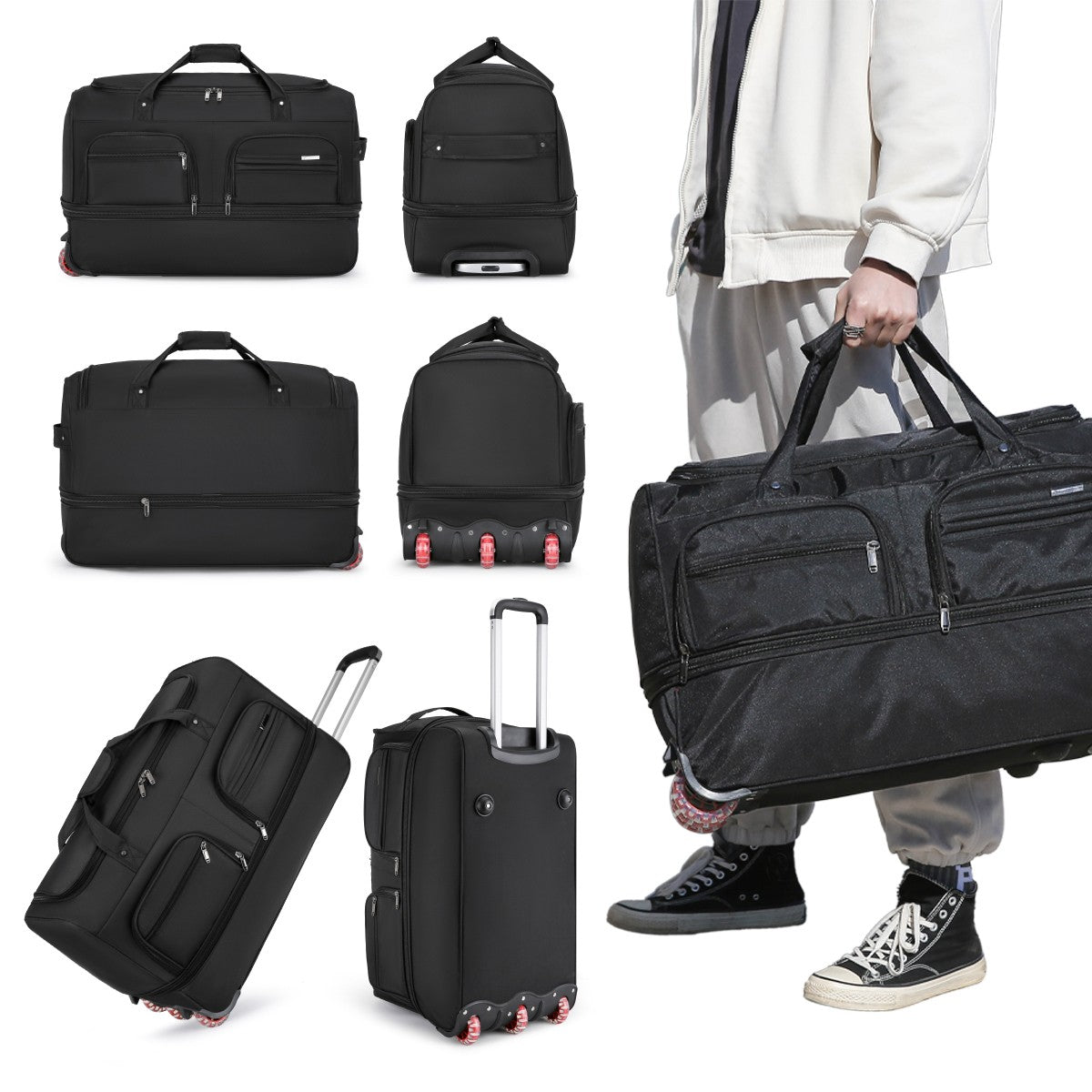 Airline Checked Bag Foldableing Overseas Moving Luggage Bag with Trolley Travel Luggage Rolling Travel Storage Bag Luggage Bag Men's Extra Large Capacity