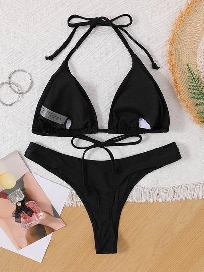 Summer Brazilian Bikini Set Women Sexy Swimsuit Bandage Top Thong Bottom 2 Pieces Set Swimwear Lace Up Beachwear