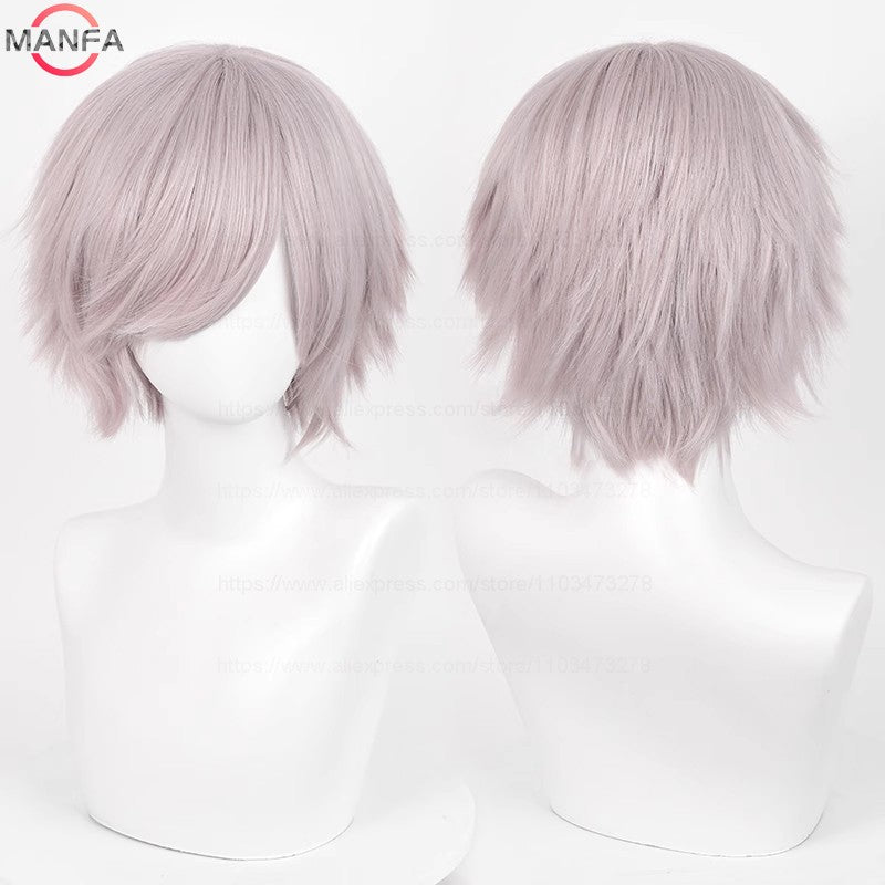 Anime 30cm Curta Reta Peruca Cosplay Preto Branco Verde Marrom Roxo Azul Cinza Vermelho Dourado Homens Mulheres Cabelo Sintético Resistente ao Calor