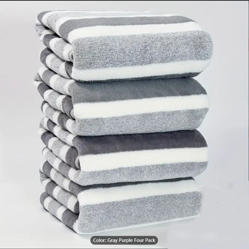 Conjunto de 4 Toalhas de Banho Listradas, Absorventes e de Secagem Rápida, Super Macias e Amigas da Pele Para o Banheiro de Casa