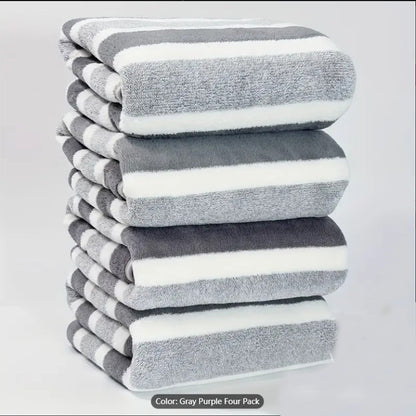 Conjunto de 4 Toalhas de Banho Listradas, Absorventes e de Secagem Rápida, Super Macias e Amigas da Pele Para o Banheiro de Casa