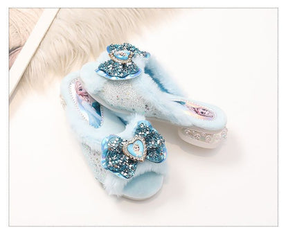 Chinelos de Algodão Fofos da Elsa da Disney para Estudantes Criativos Kawaii Meninas Outono/Inverno Princesa Sem Dedos Chinelos de Casa Presente