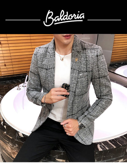 2025 New Men's Casual Plaid Suit Jacket Male Linen Plaid Business Self-cultivation Wedding Dress Party Suit Coat Plus Size S-5XL