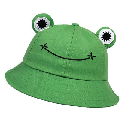 New Frog Shaped Parent Child Fisherman Hat with Embroidery for Men and Women, Sunshade, Warmth, Ear Protection Basin Hat