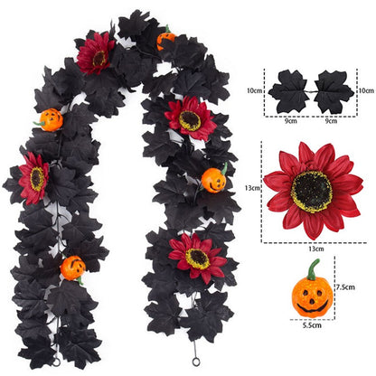 Halloween Artificial Vines Red Black Autumn Maple Leaves Fake Garland For Home Christmas Thanksgiving Party Fireplace Fall Decor