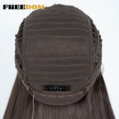 Peruca frontal de renda sintética FREEDOM para mulheres, 38 polegadas, longa, lisa, ombré, marrom, vermelho, gengibre, destaque, perucas frontais de renda, peruca de cosplay