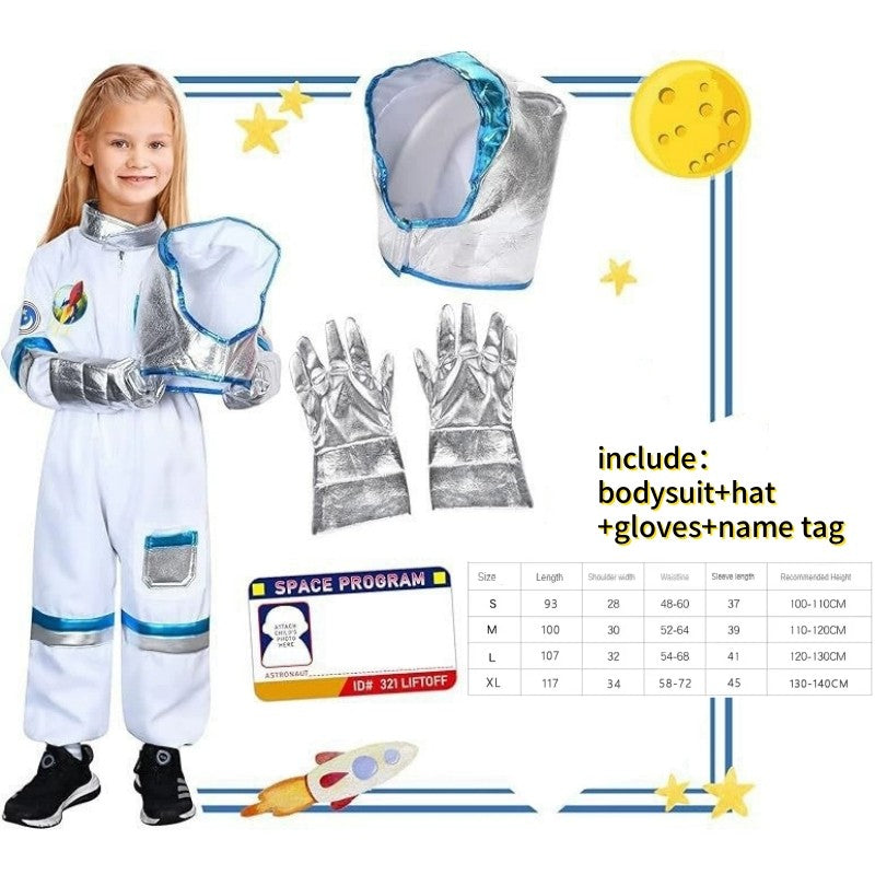 Boy's Space Suits Astronaut Costume for Kids Cosplay Girl Space Performance Astronaut Spaceman Party Dress Up Hooded Gloves Suit