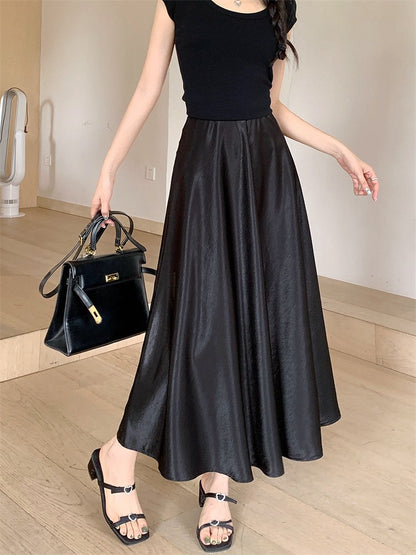 Plus Size Satin Half-Body Skirt Female 2026 Spring New Korean Fashion Temperament Elegant Solid Casual A-line Skirts