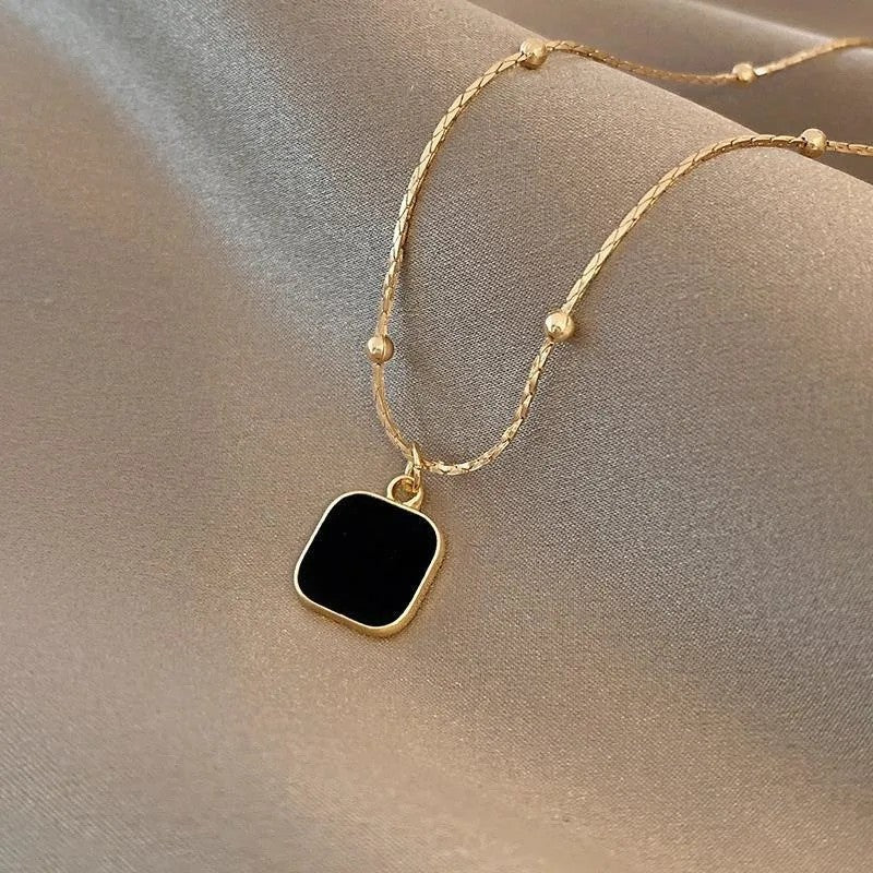 Colares de Aço Inoxidável Preto Exquisito Minimalista Pingente Quadrado Gargantilha Correntes Colar da Moda para Mulheres Presentes de Joalheria para Festas