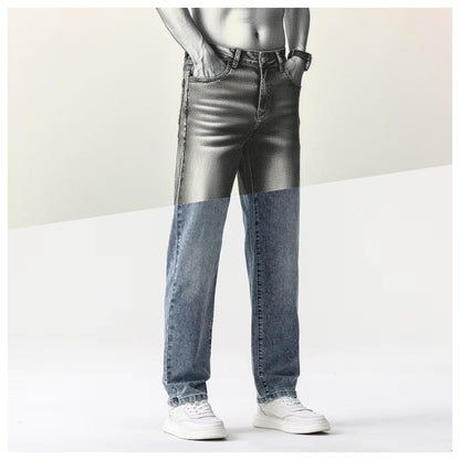Calça Jeans Masculina Clássica Solta Reta Wide Leg de Sarja Lavada de Alta Qualidade Masculina Fina Fresca Elástica Masculina Casual de Caimento Regular