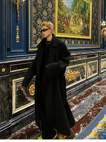 Mauroicardi Autumn Winter Oversized Extra Long Warm Navy Blue Wool Blends Coat Men Loose Luxury Designer Woolen Overcoat 2024