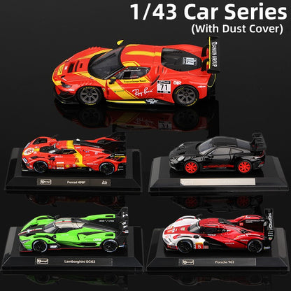 Bburago 1:43 Modelo de Carro de Corrida com Tampa Protetora contra Poeira Série Liga em Miniatura Diecast Brinquedo Estático de Corrida 499P 296 GT3 963 911 GT3 SC63 Fxxk