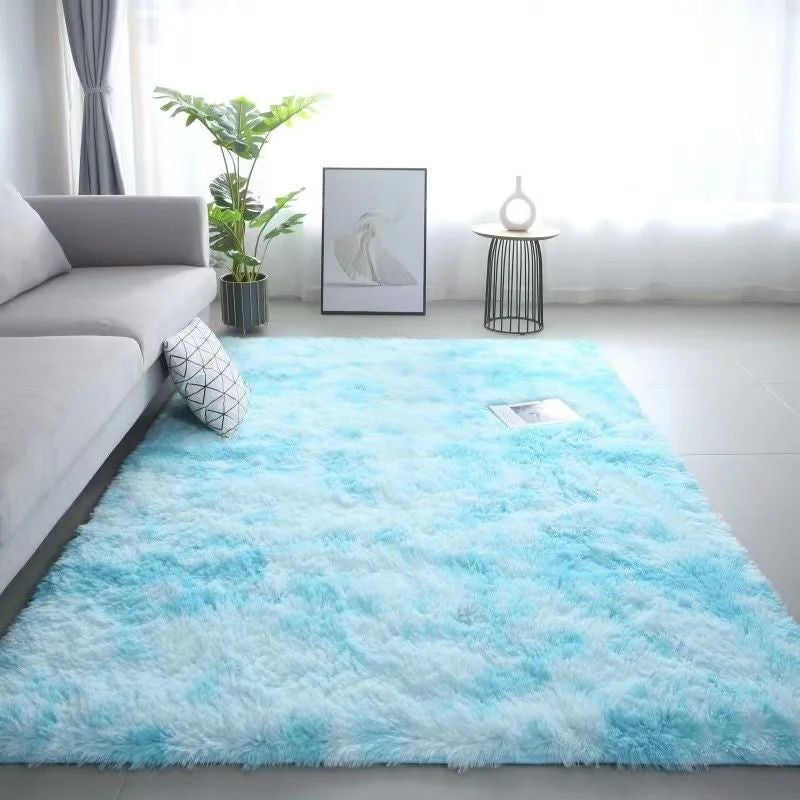 VIKAMA 1PC Silk Wool Rugs Children's Room Living Room Bedroom Tie-Dye Non-Slip Washable Machine Washable Carpet Mats