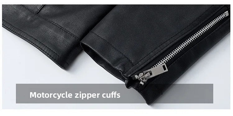 Men's Biker Leather Jacket Autumn Winter Thickened Fleece Casual Versatile Slim Fit Large Size PU Leather Coat