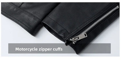 Men's Biker Leather Jacket Autumn Winter Thickened Fleece Casual Versatile Slim Fit Large Size PU Leather Coat