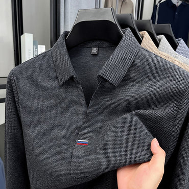 High end brand men's long sleeve V-neck polo shirt autumn fashion new striped embroidery design boutique golf top casual T-shirt