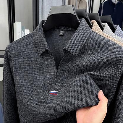 High end brand men's long sleeve V-neck polo shirt autumn fashion new striped embroidery design boutique golf top casual T-shirt