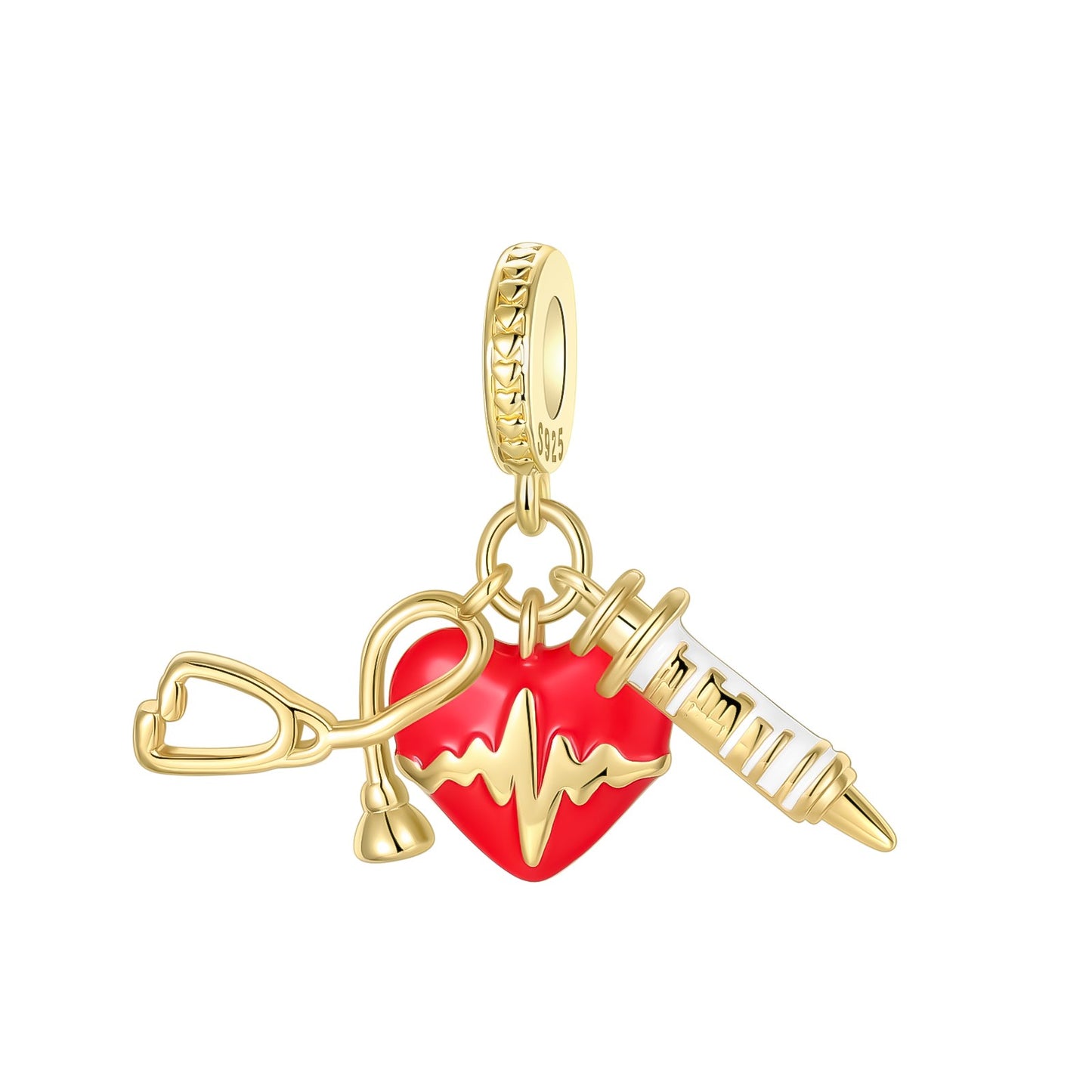 Heart & Organ Charm 925 Sterling Silver Red Rose Skull Dangle Pendant Dark Aesthetic Fit Bangle Bracelet Necklace DIY Jewelry