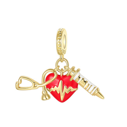 Heart & Organ Charm 925 Sterling Silver Red Rose Skull Dangle Pendant Dark Aesthetic Fit Bangle Bracelet Necklace DIY Jewelry