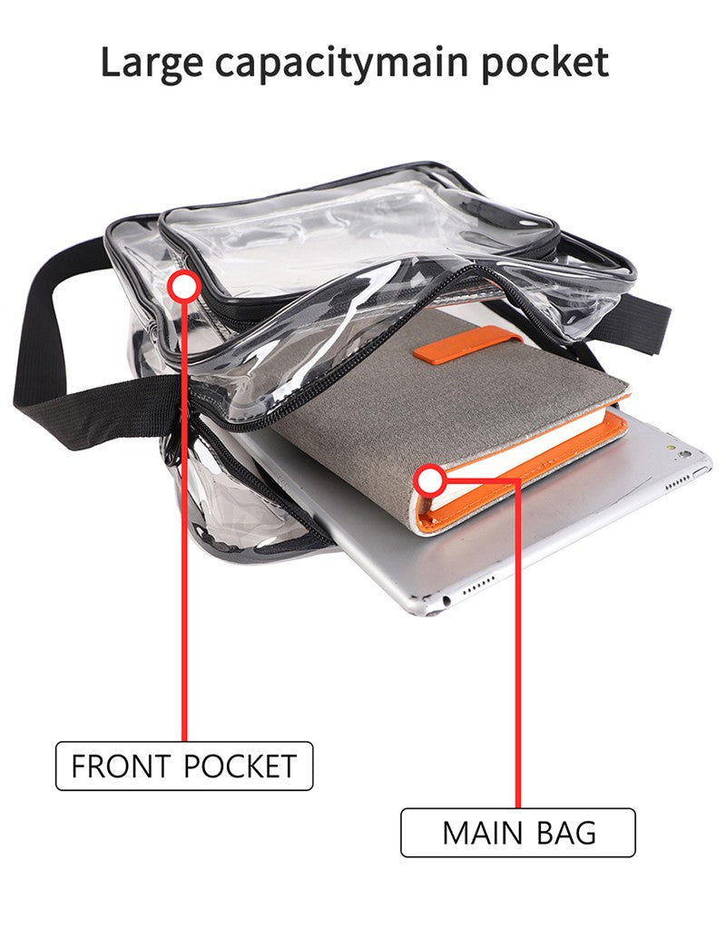 TINYAT Clear Men's Crossbody Bag PVC Double Pocket Travel Bag Adjustable Shoulder Straps Single Shoulder Bag for Daily Commuting